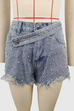 Studded Distressed Denim Shorts