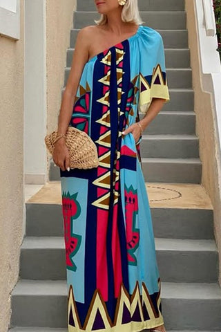 One-Shoulder Geometric Vacation Dress