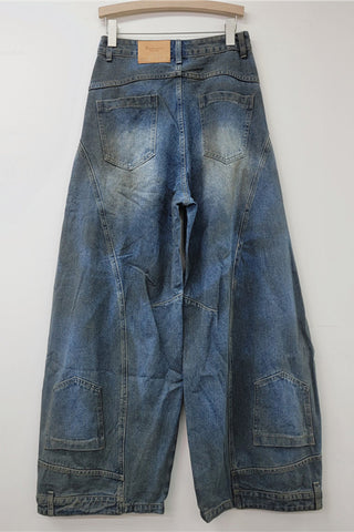 Distressed Wide-Leg Denim Jeans