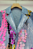 Sequin Embellished Denim Blazer
