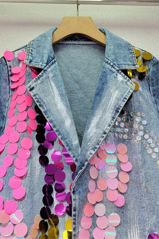 Sequin Embellished Denim Blazer