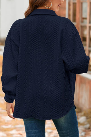 Cable Texture Puff Sleeve Loose Shacket