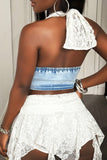 Halter Lace Top with Denim Corset Style