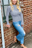 Flounced Mock Neck Long Sleeve Top