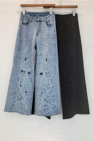 Floral Embellished Straight Leg Jeans
