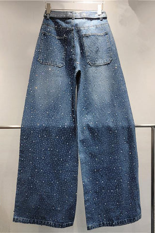 Wide-Leg Denim Trousers with Belt