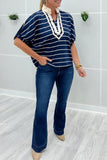 Striped Stand Collar Dolman Sleeve Top