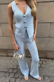 Sleeveless Button-Front Pants Set
