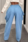 Draped Wide-Leg Denim Pants