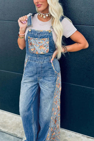 Floral Accent Denim Jumpsuit