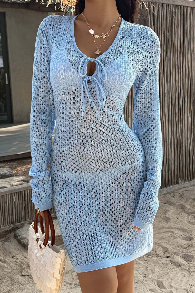 Lace-Up Knit Casual Dress
