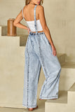 Exposed Seam Wide Leg Denim Overall