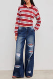 Distressed Wide-Leg Straight Jeans