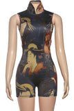 High Neck Printed Sleeveless Romper