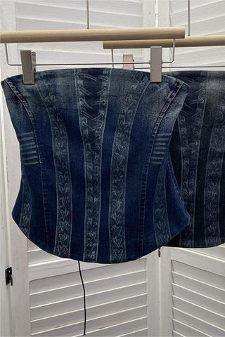 Strapless Denim Patterned Top