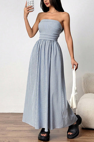 Strapless Striped Maxi Dress