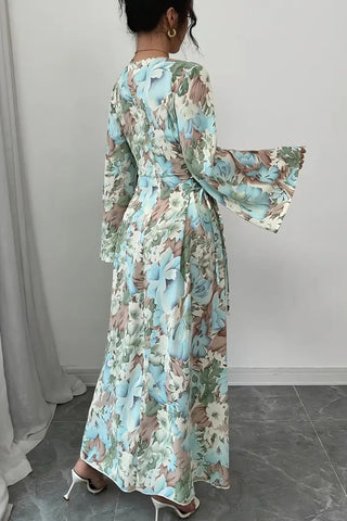 Floral Print Lace-Up Casual Dress