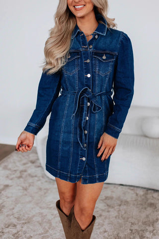 Button-Up Denim Dress with Belt