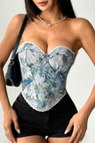 Floral-Patterned Strapless Corset Tank