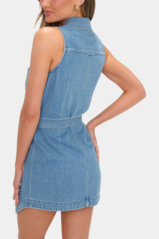 Sleeveless Denim Dress with Waist Tie