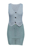 Buttoned Crochet Skirt Set