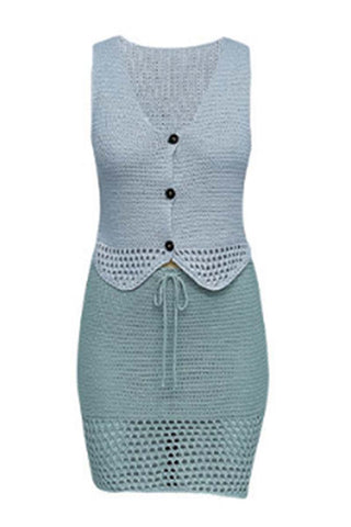 Buttoned Crochet Skirt Set