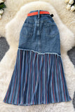 Button-Front Mixed-Media Skirt