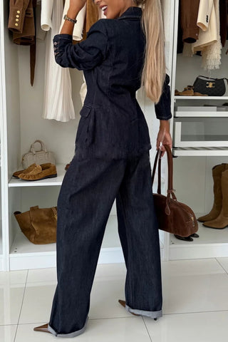 Double-Breasted Denim Pants Set