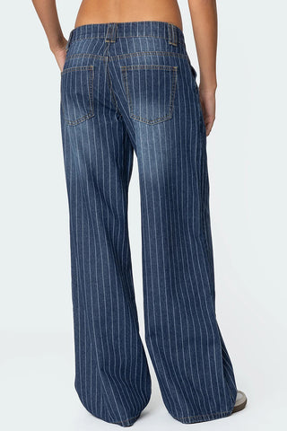 Pinstripe Wide-Leg Denim Jeans