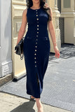 Button-Front Midi Casual Dress