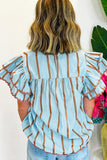 Ruffle Sleeve Striped Blouse