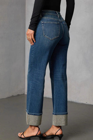 Studded Cuff Straight-Leg Jeans