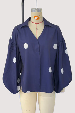 Polka Dot Blouse with Deep V-Neck