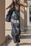 Graphic Patchwork Sleeveless Casual Dress