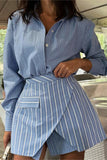 Striped Skirt Set with Collar