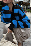 Striped Deep V-Neck Cardigan