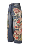 Floral Appliqué Straight Jeans