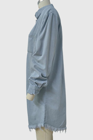 Vintage Frayed-Hem Denim Shirt Dress