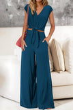 Tie-Front V-Neck Wide-Leg Pants Set