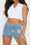 Distressed High-Waisted Denim Shorts