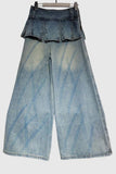 Pleated Waist Wide Leg Denim Pants