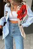 Mixed-Print Button-Up Blouse