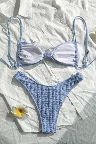 Textured Bikini Set with Floral Accents