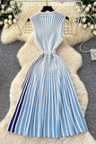 Striped V-Neck Belted Dress