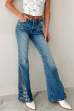 High-Waist Flare Jeans with Lace Hem