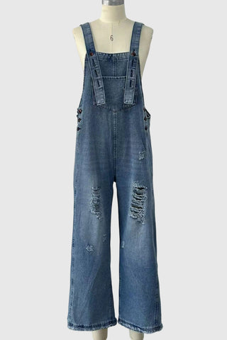 Distressed Denim Jumpsuit with Straps
