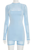 Long-Sleeve Mesh Romper with Layered Dress Set