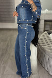 Embellished Denim Pant Set