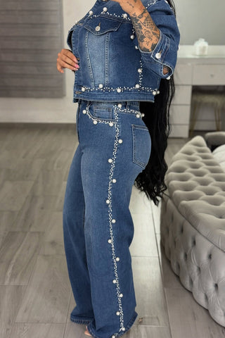 Embellished Denim Pant Set