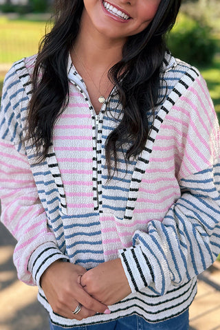 Striped Half-Zip Pullover Hoodie